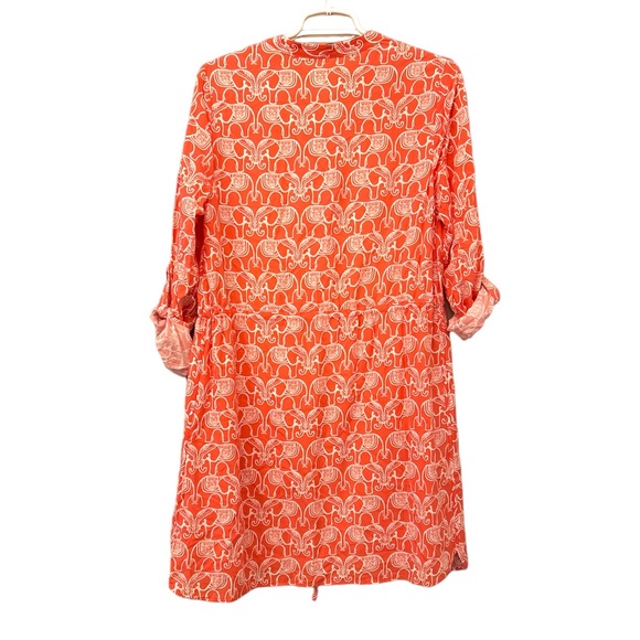 Crown & Ivy Long Sleeve Roll Tab Coral Orange White Novelty Print Size 6 Dress - Picture 2 of 10